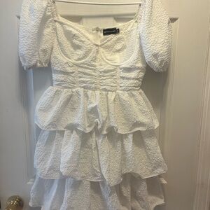 PrettyLittleThing White Textured Dress